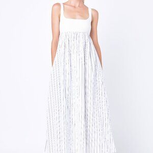 $120 English Factory Tie Back Knit Combo Striped Maxi Dress Size XS